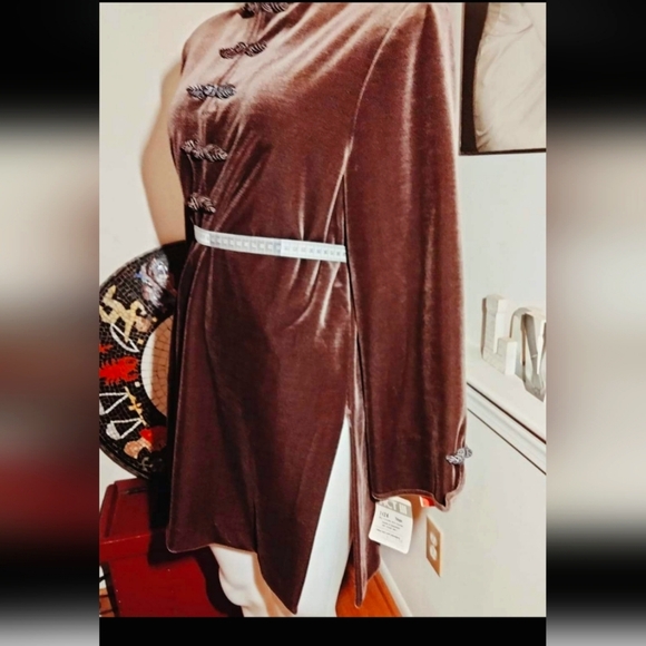 1970s dead stock ACT III 2 pc Velveteen long top & pants set. - Picture 2 of 12